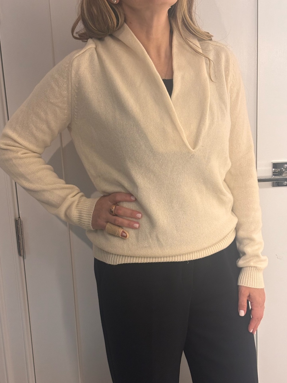 NWT Theory Acanthi 100% Cashmere Shawl Neck Sweater Light Ivory P XS $385